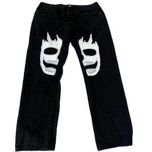 Men's 38x30 Black Flame Skull Jeans - Unbranded
